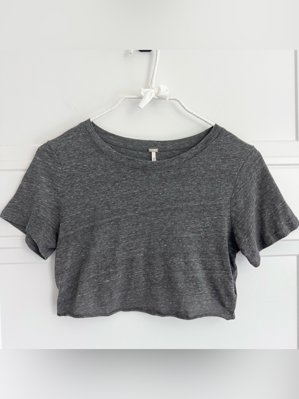 Free People Dark Heather Gray Cropped Crew Tee, S